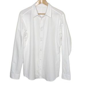 Lululemon Mens White Stretch Button Up Shirt Sweat Wicking XL